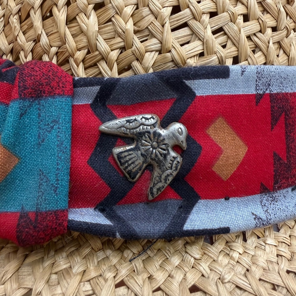 Vintage Southwestern Straw Boater Sun Hat Wide Brim Boho Charms Small 21in - Picture 10 of 13